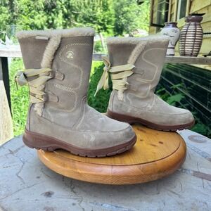 Lexington Snow Boots Womens Size 7 Beige Suede Waterproof Faux Fur Kamik